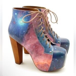Jeffrey Campbell pink cosmic Galaxy Lita heel platform boots women's 7